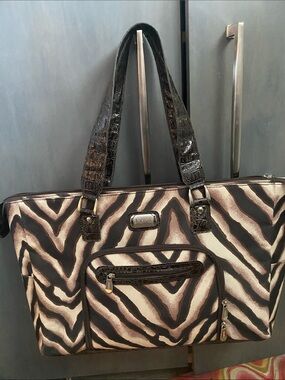 Zebra-Print Tote Bag in Brown and Cream